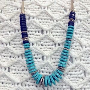 Beautiful long turquoise, brown and gold necklace